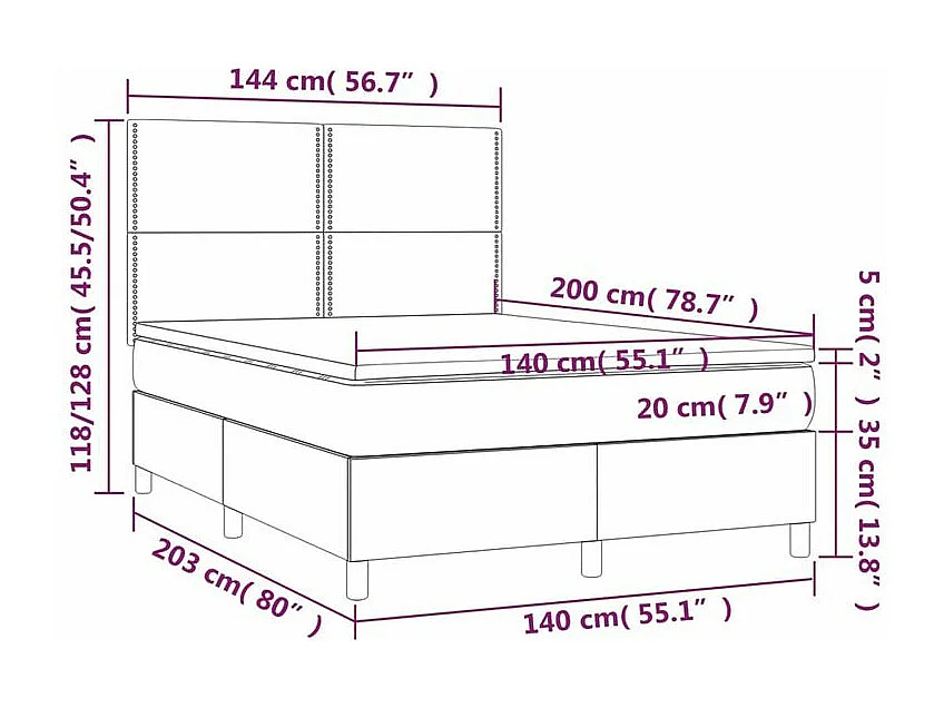 Sommier à lattes de lit avec matelas Noir 140x200 Velours
