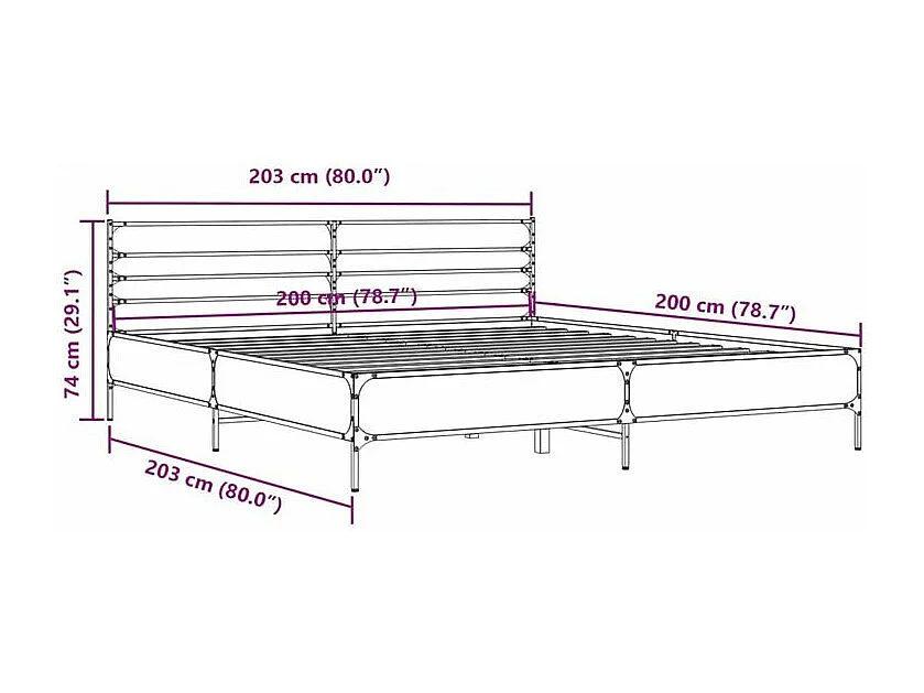 Cadre de lit sonoma gris 200x200 bois d'ingénierie et métal