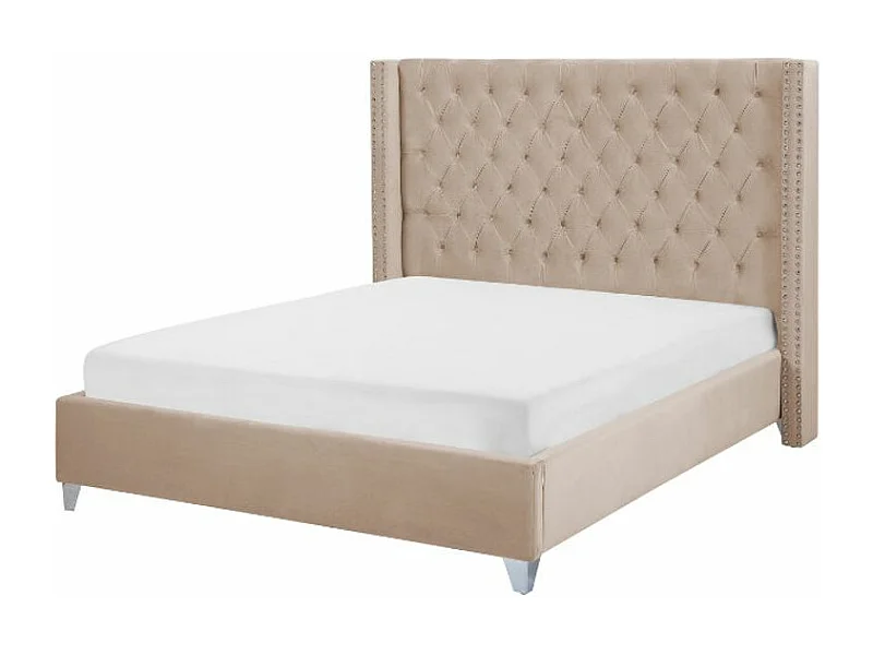 Lit capitonné Chesterfield velours Klouto-Couleur Beige-160x200