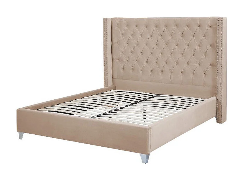 Lit capitonné Chesterfield velours Klouto-Couleur Beige-160x200