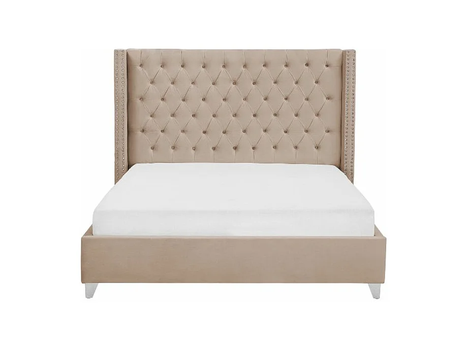 Lit capitonné Chesterfield velours Klouto-Couleur Beige-160x200