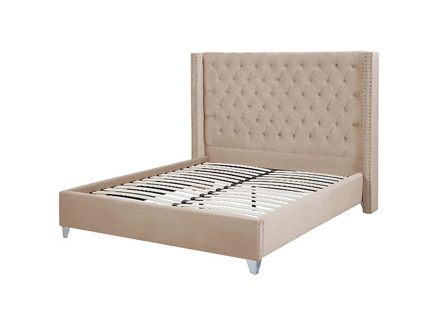 Lit capitonné Chesterfield velours Klouto-Couleur Beige-160x200