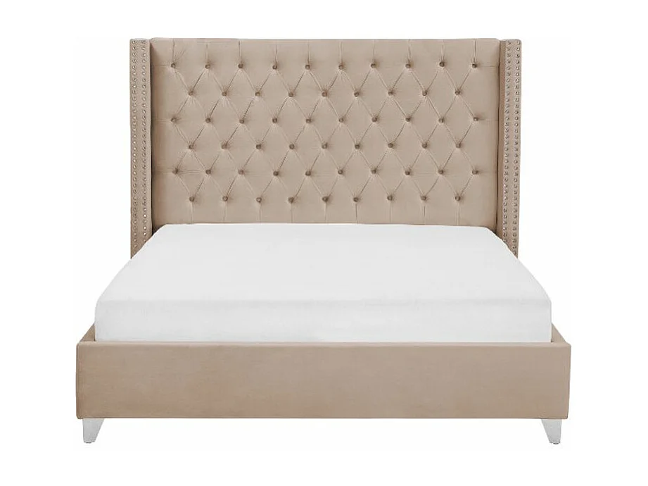 Lit capitonné Chesterfield velours Klouto-Couleur Beige-160x200