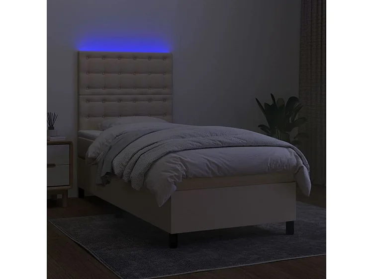 Sommier à lattes de lit et matelas et LED Crème 90x190 Tissu