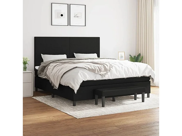 Sommier à lattes de lit avec matelas Noir 180x200 Tissu