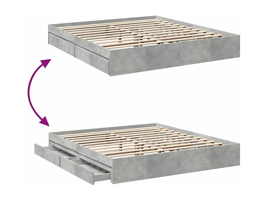 Cadre de lit à tiroirs gris béton 180x200 bois d'ingénierie