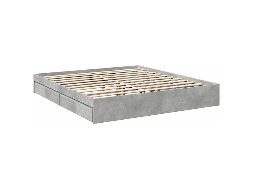 Cadre de lit à tiroirs gris béton 180x200 bois d'ingénierie