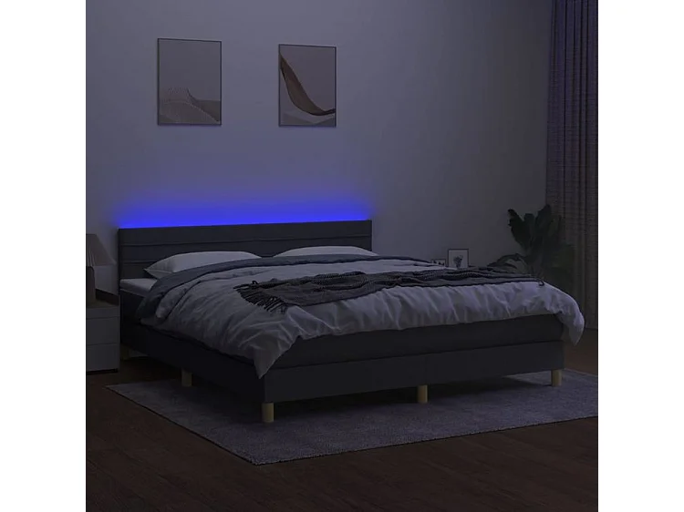 Sommier à lattes de lit et matelas et LED Gris foncé 160x200