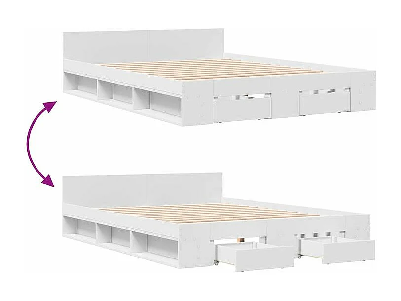 Cadre de lit avec tiroirs blanc 135x190 bois d'ingénierie