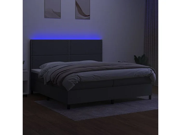 Sommier à lattes de lit et matelas et LED Gris foncé 200x200