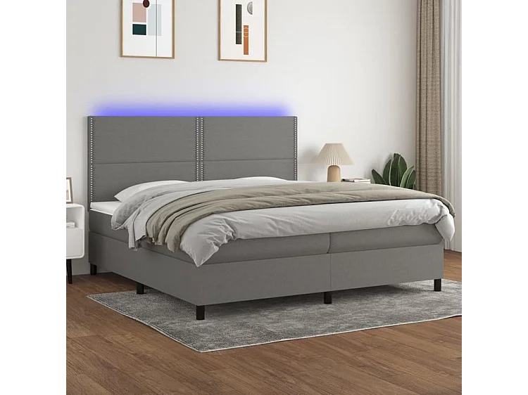 Sommier à lattes de lit et matelas et LED Gris foncé 200x200