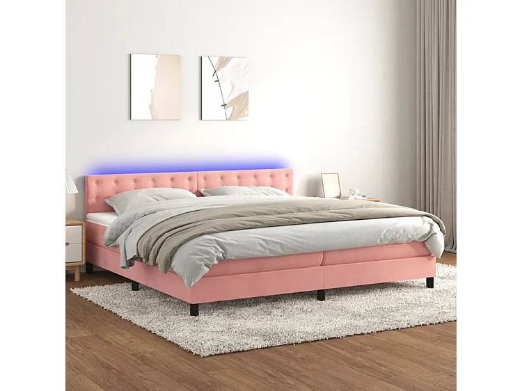 Sommier à lattes de lit avec matelas et LED Rose 200x200