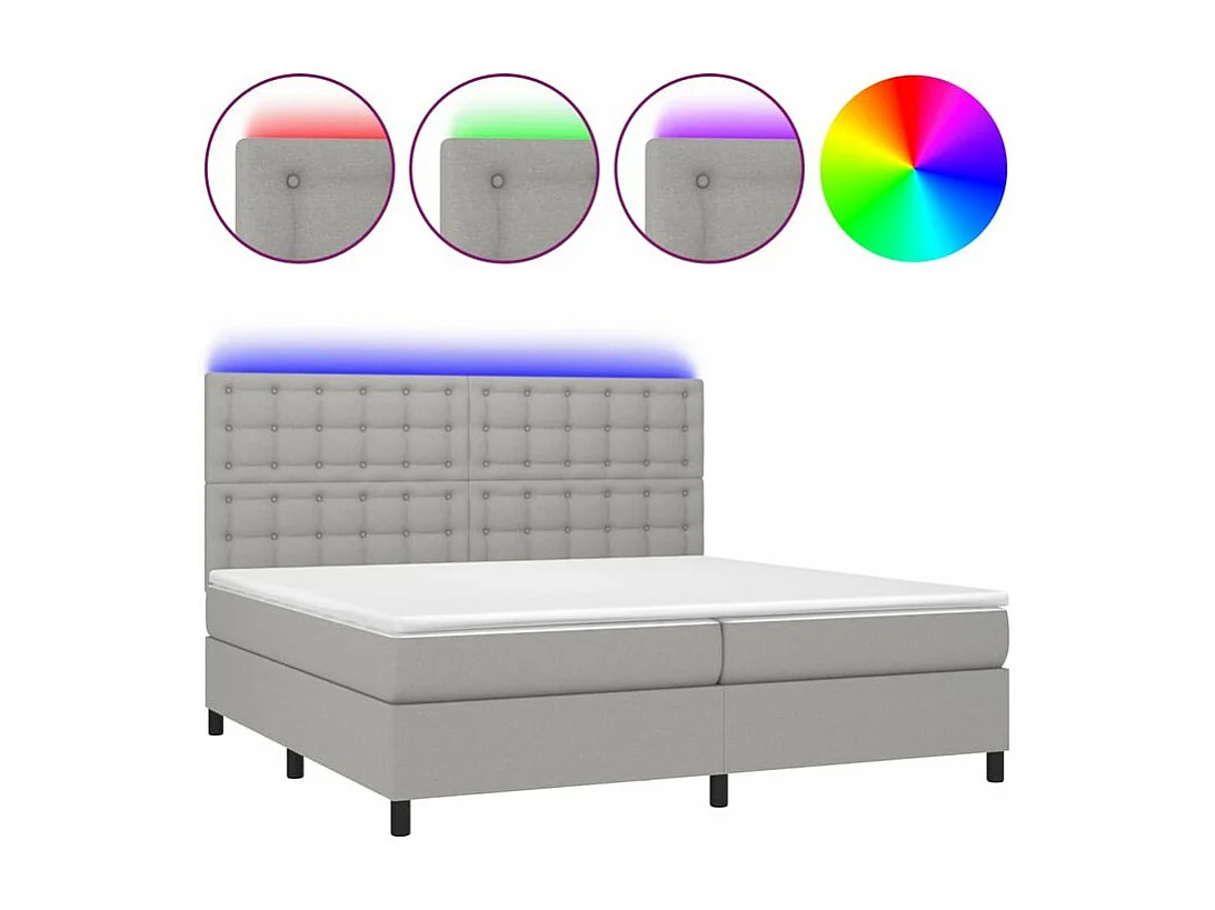 Sommier à lattes de lit et matelas et LED Gris clair 200x200