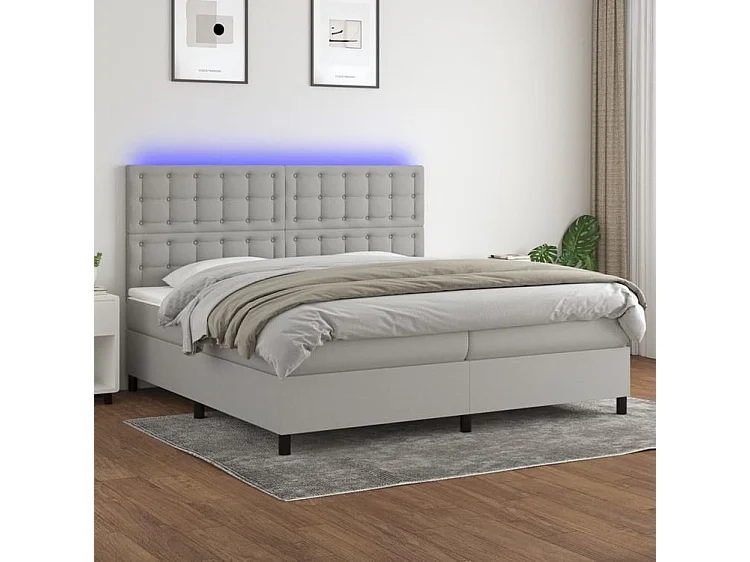 Sommier à lattes de lit et matelas et LED Gris clair 200x200
