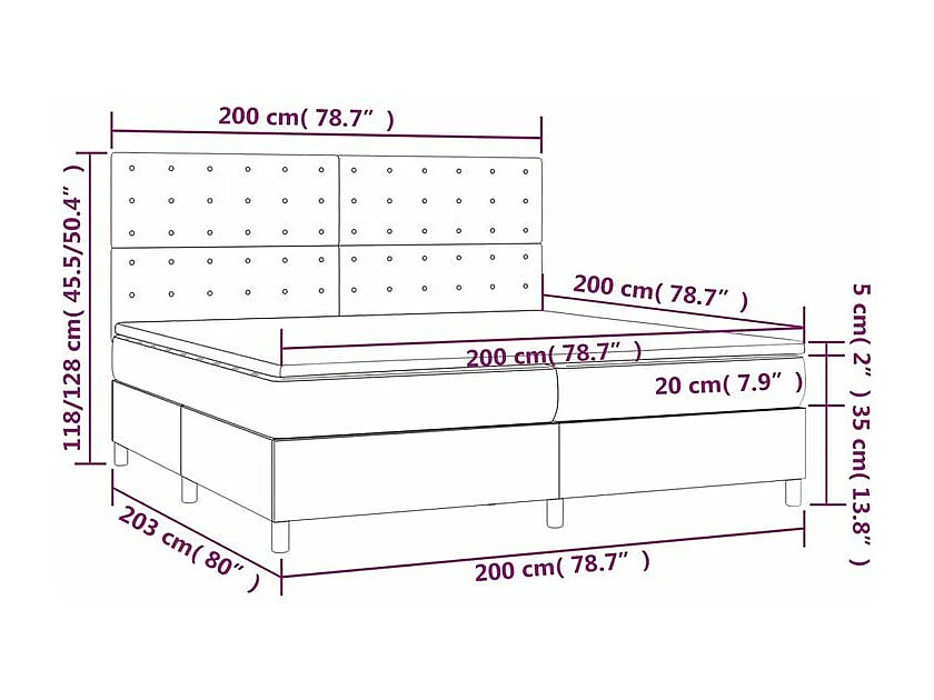 Sommier à lattes de lit et matelas et LED Gris clair 200x200