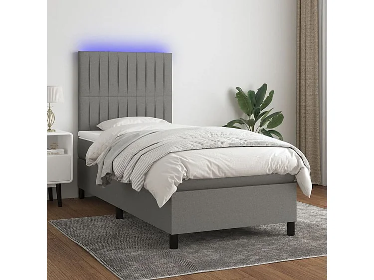 Sommier à lattes de lit et matelas et LED Gris foncé 100x200