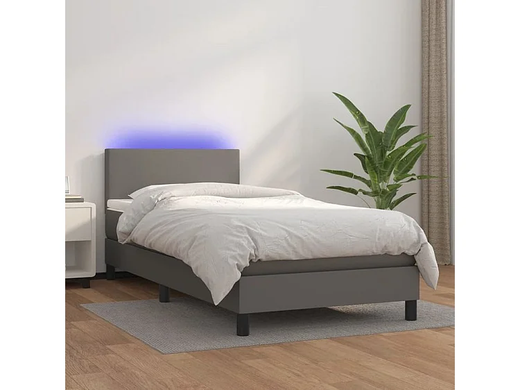 Sommier à lattes de lit avec matelas et LED Gris 80x200