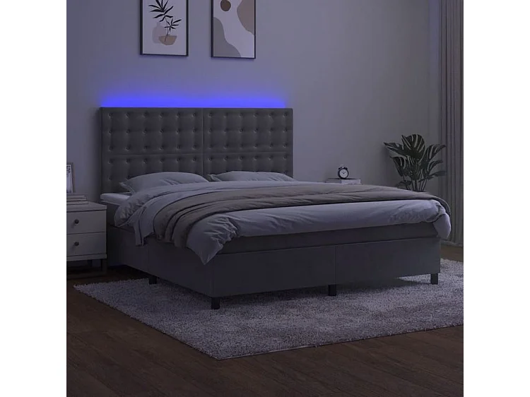 Sommier à lattes de lit matelas et LED Gris clair 160x200