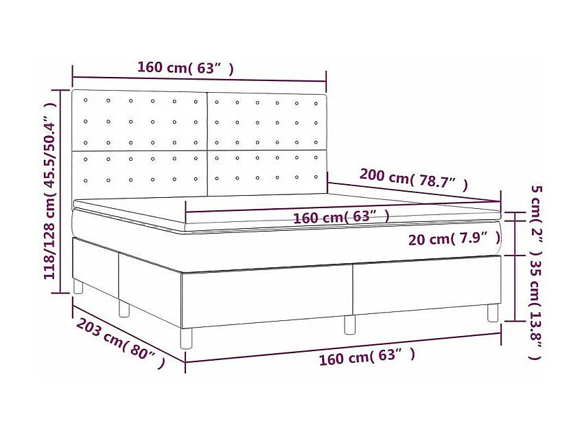 Sommier à lattes de lit matelas et LED Gris clair 160x200