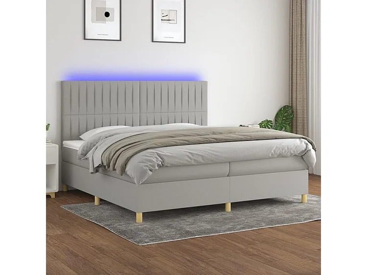 Sommier à lattes de lit matelas et LED Gris clair 200x200
