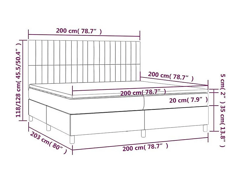 Sommier à lattes de lit matelas et LED Gris clair 200x200