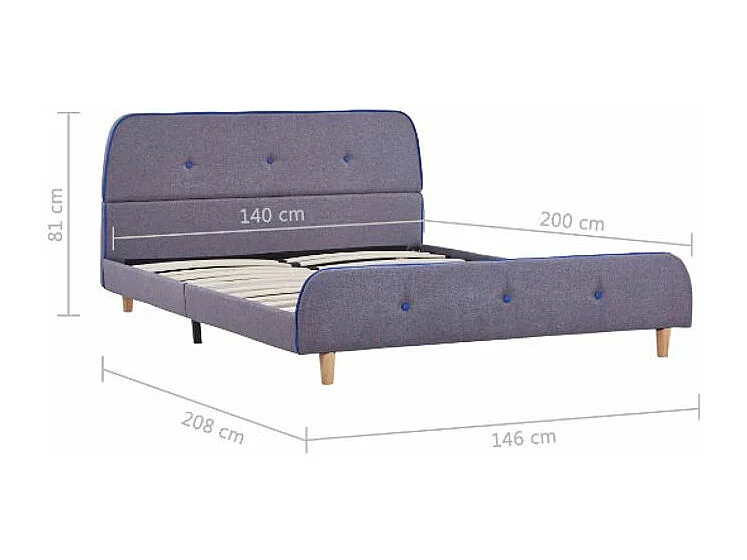 Lit adulte tissu gris clair et pieds bois massif clair Indie 140x200