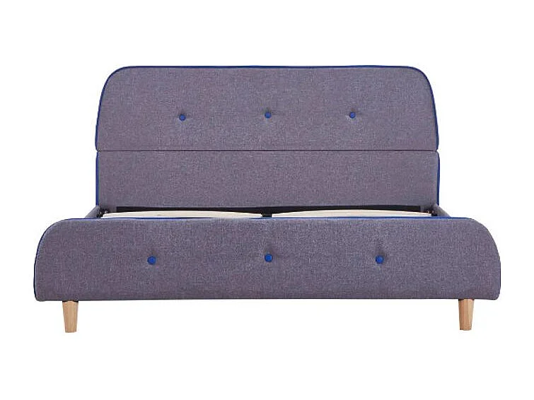 Lit adulte tissu gris clair et pieds bois massif clair Indie 140x200