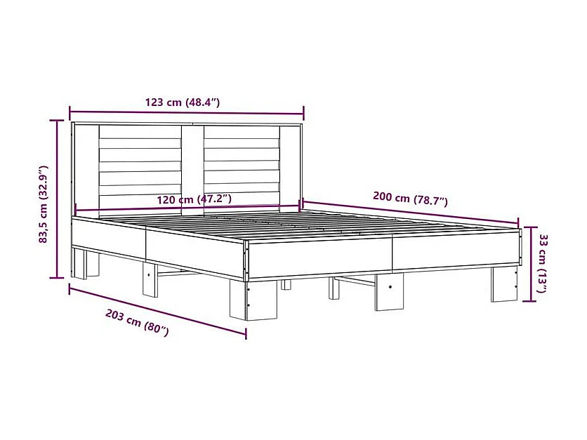 Cadre de lit chêne sonoma 120x200 bois d'ingénierie et métal