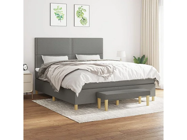 Sommier à lattes de lit avec matelas Gris foncé 180x200 Tissu