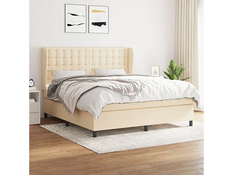 Sommier à lattes de lit avec matelas Crème 160x200 Tissu