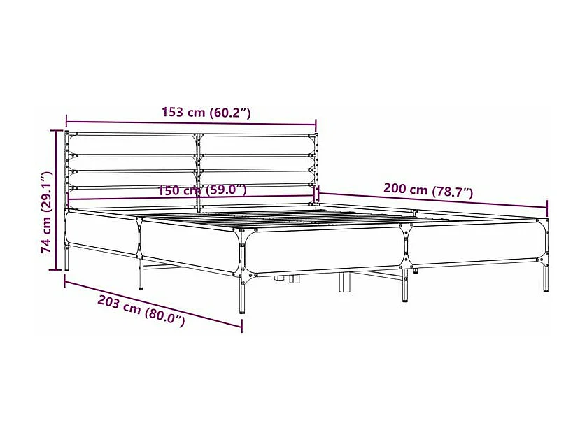 Cadre de lit sonoma gris 150x200 bois d'ingénierie et métal