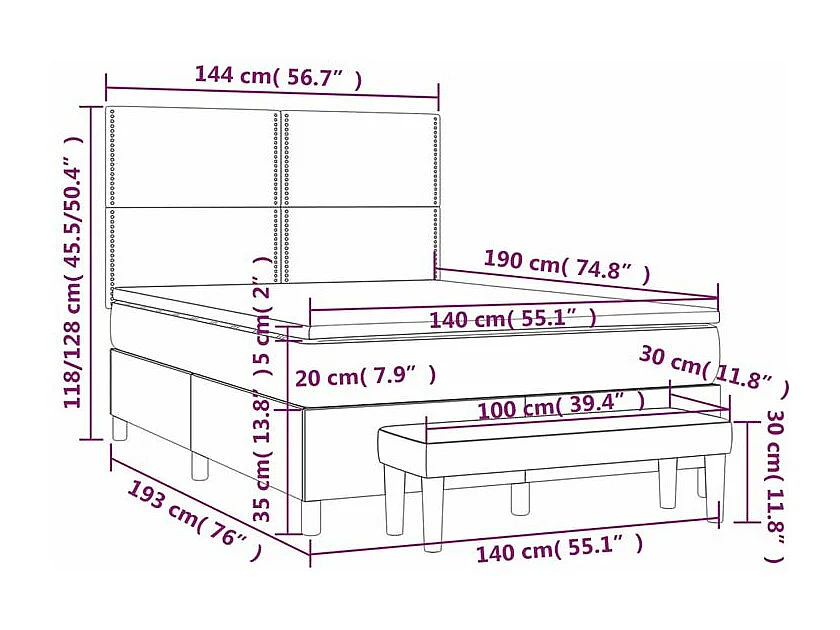 Sommier à lattes de lit avec matelas Noir 140x190 Tissu