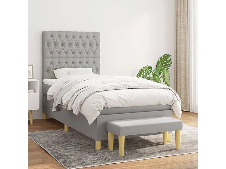 Sommier à lattes de lit avec matelas Gris clair 100x200 Tissu