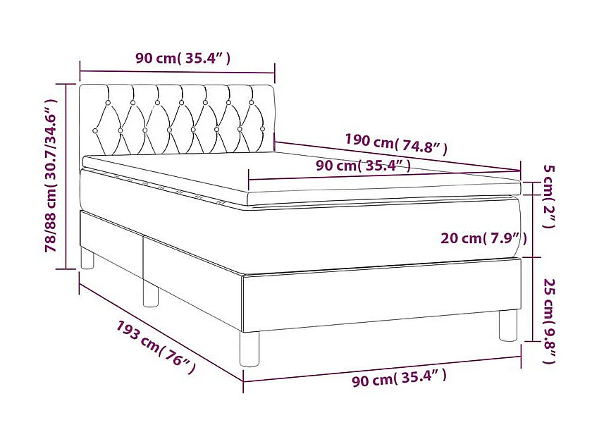 Sommier à lattes de lit et matelas Crème 90x190 Tissu