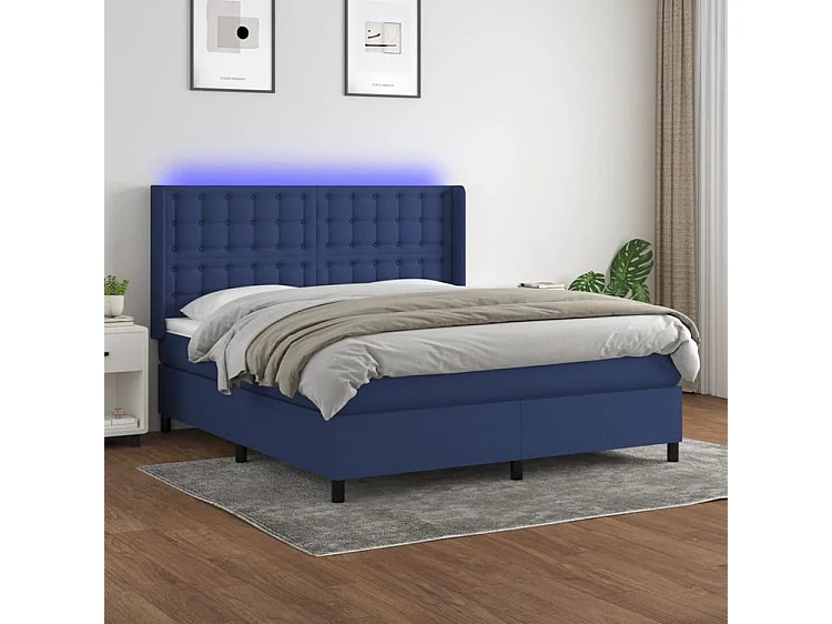 Sommier à lattes de lit matelas et LED Bleu 160x200 Tissu