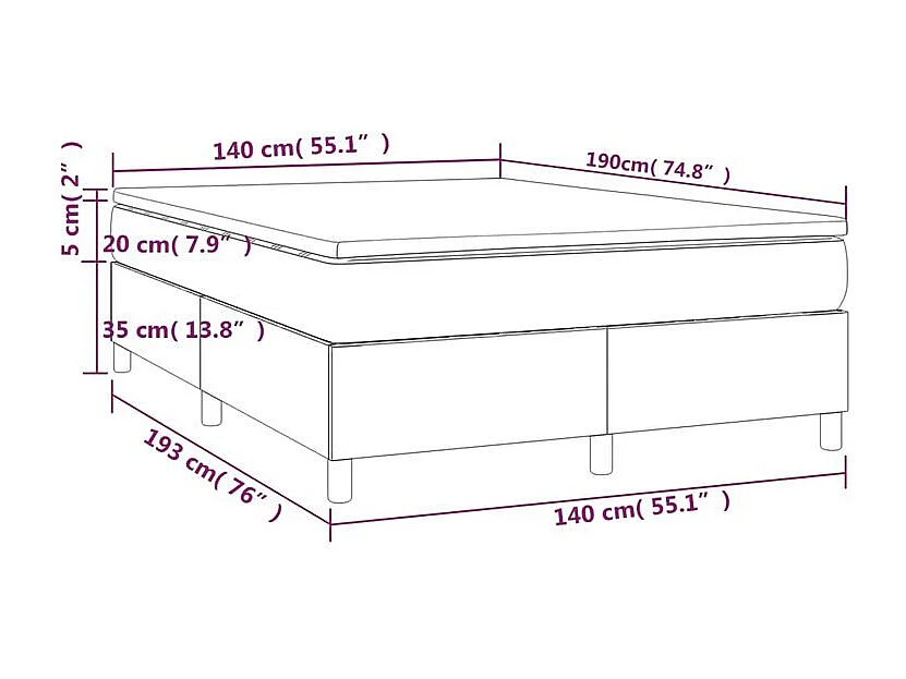 Sommier à lattes de lit avec matelas Gris foncé 140x190 Tissu