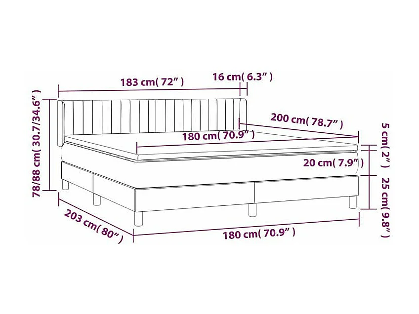 Sommier à lattes de lit avec matelas Noir 180x200 Velours