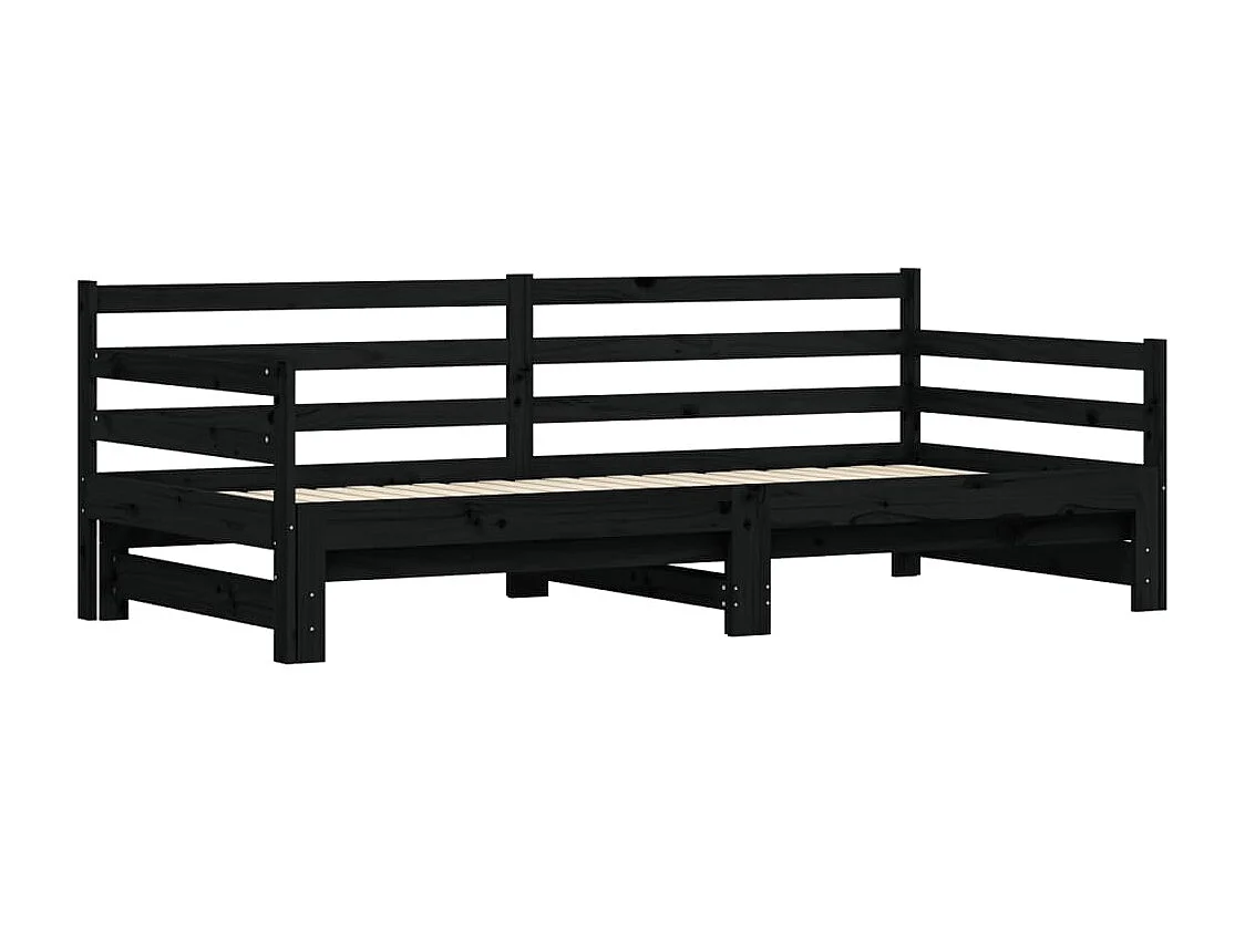 Lit de jour avec lit gigogne noir 80x200 bois de pin massif