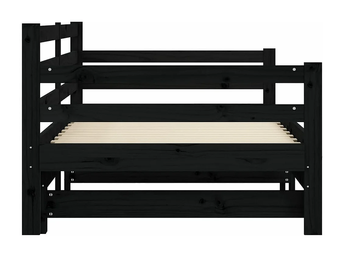 Lit de jour avec lit gigogne noir 80x200 bois de pin massif