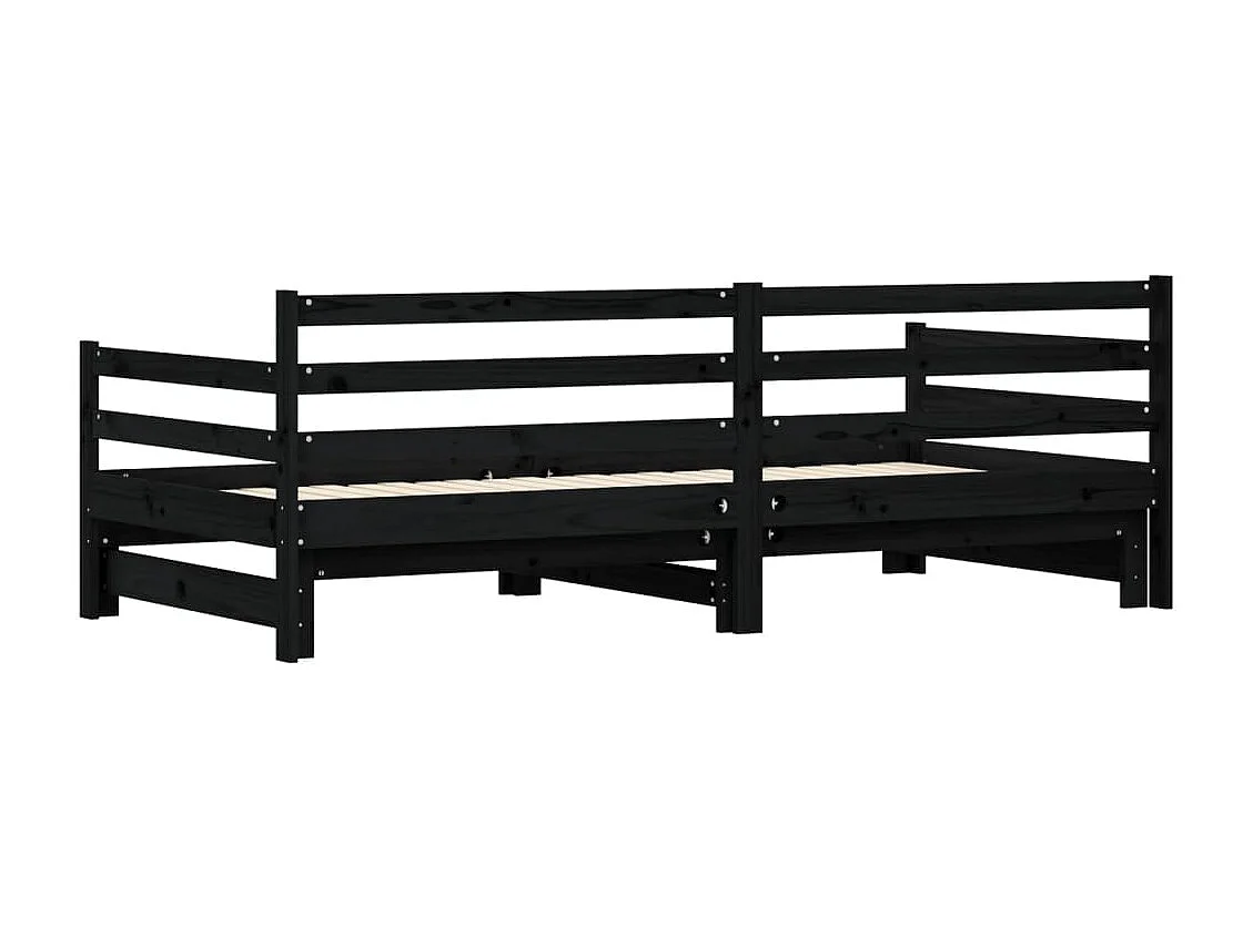 Lit de jour avec lit gigogne noir 80x200 bois de pin massif