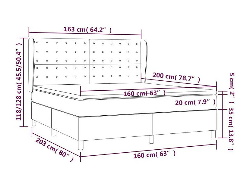 Sommier à lattes de lit et matelas Noir 160x200 Velours