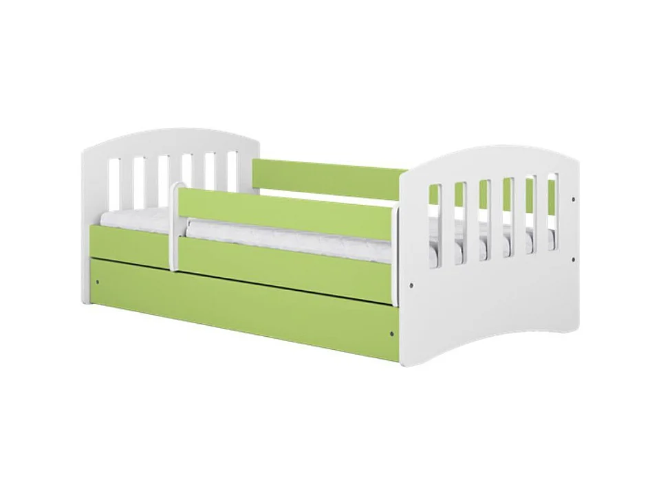 Lit enfant avec barrière de sécurité amovible vert Klaky-Matelas mousse-80x140