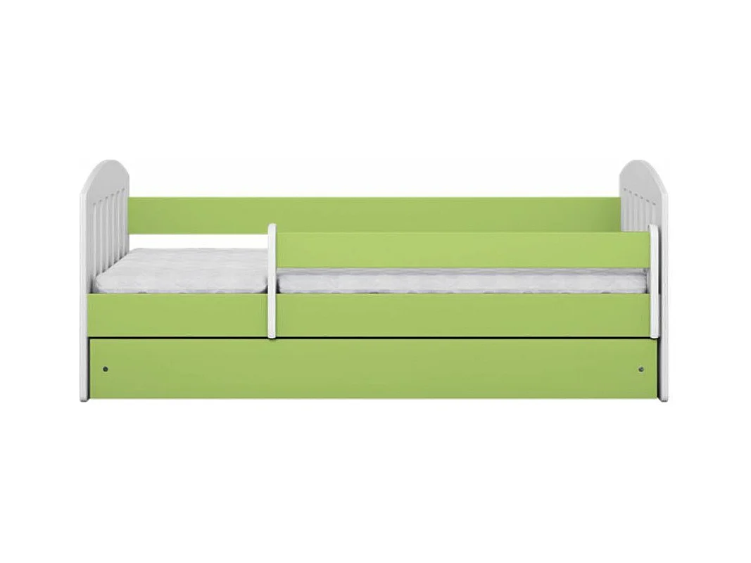 Lit enfant avec barrière de sécurité amovible vert Klaky-Matelas mousse-80x140