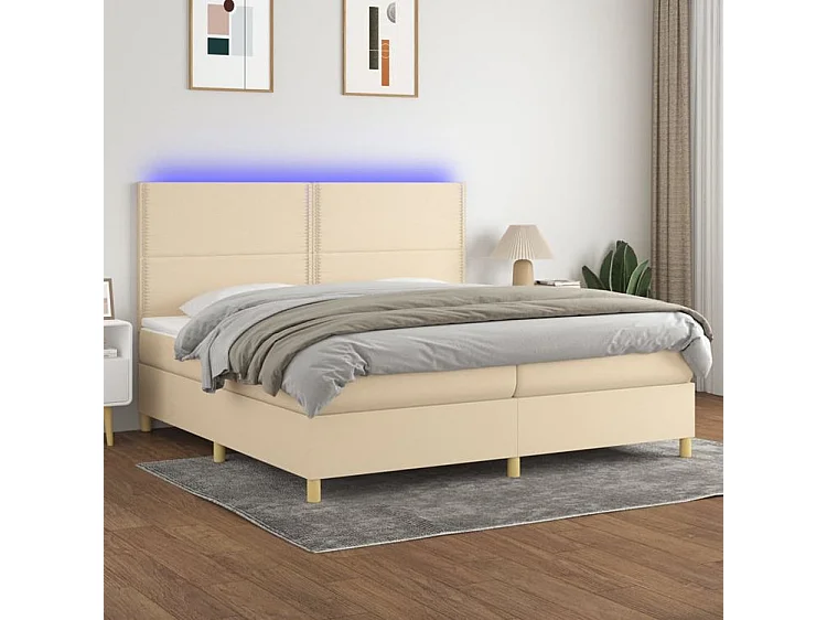 Sommier à lattes de lit et matelas et LED Crème 200x200 Tissu