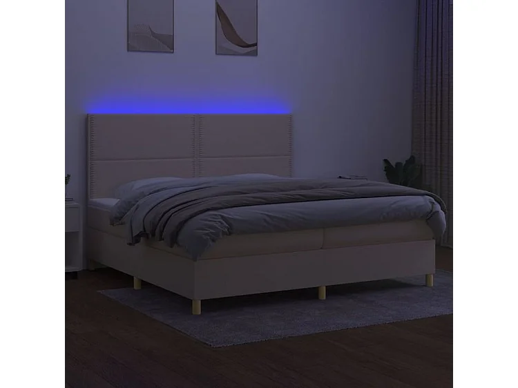 Sommier à lattes de lit et matelas et LED Crème 200x200 Tissu