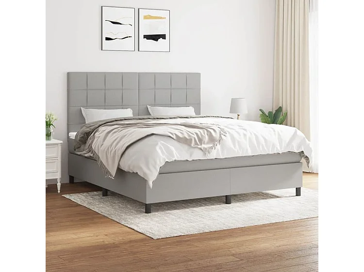 Sommier à lattes de lit avec matelas Gris clair 160x200 Tissu