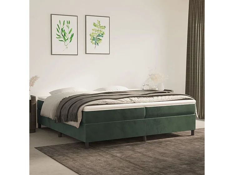vidaXL Cama box spring con colchón terciopelo verde oscuro 200x200 cm