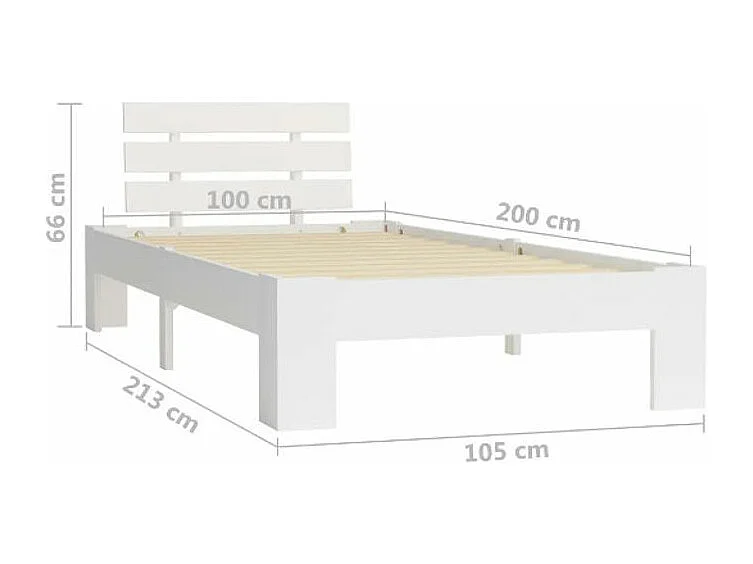 Lit adulte 1 place pin massif blanc Cozy 100x200
