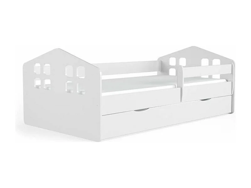 Cama infantil en forma de casa blanca Beno.-Colchones de espuma-Ropa de cama 80x160 cm