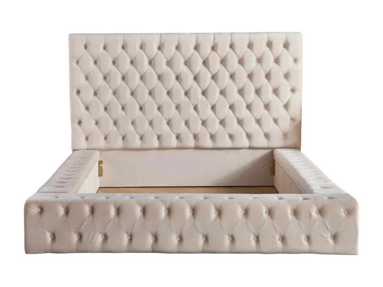 Lit design capitonné velours Kouma-Couleur Beige foncé-140x190